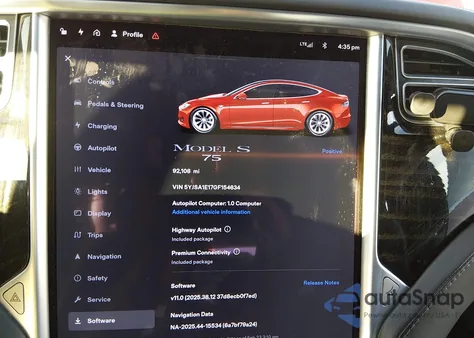 2016 Tesla Model S 60/70/75/85 z USA, uszkodzony, nr VIN 5YJSA1E17GF154634